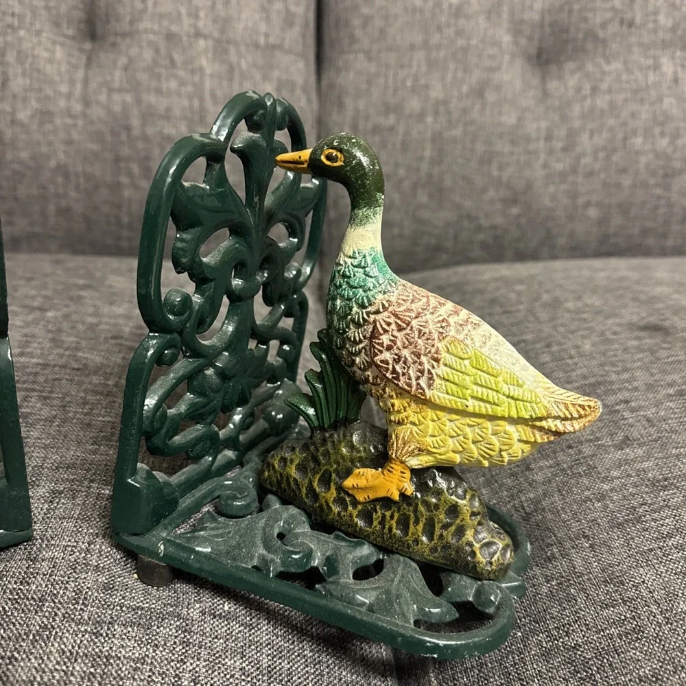 Duck Book Ends Iron Collectible Cabincore Cottage Hunter Cabin Heavy‎ Read